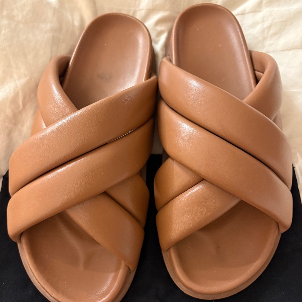 ANINE BING 41 Cris cross puffy slide flat sandal cognac brown